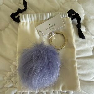 Kate Spade Oyster Blue Faux Fur Pom Keyring with Gold Hardware